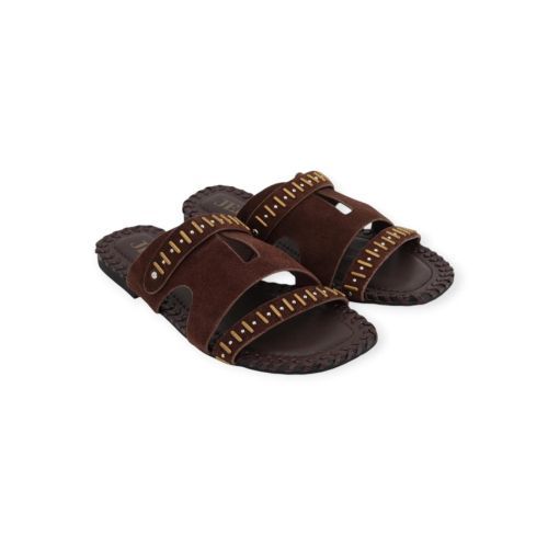 Jeida J81 slipper, muil in donkerbruin leer met suède voor dames. 