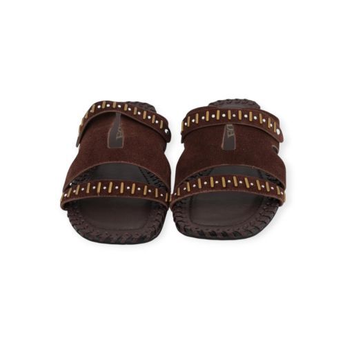 Jeida J81 slipper, muil in donkerbruin leer met suède voor dames. 