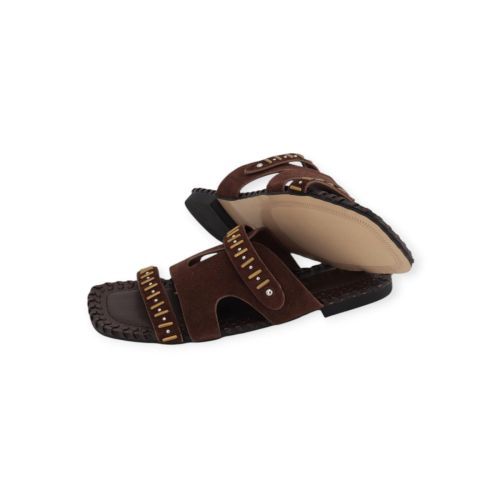 Jeida J81 slipper, muil in donkerbruin leer met suède voor dames. 