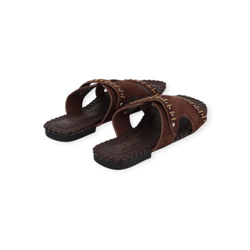 Jeida J81 slipper, muil in donkerbruin leer met suède voor dames. 