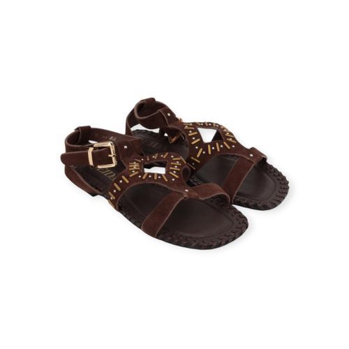 Jeida J83 sandaal in donkerbruin leer met suède voor dames. 