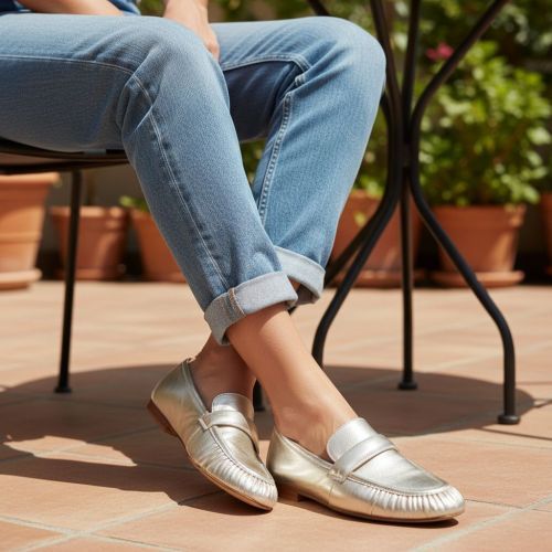 Luca Grossi dames mocassin in platino leer. Luca Grossi dames mocassin in platino leer.