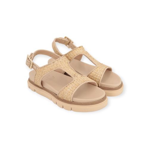 Luca Grossi dames sandaal in beige raffia en leer.