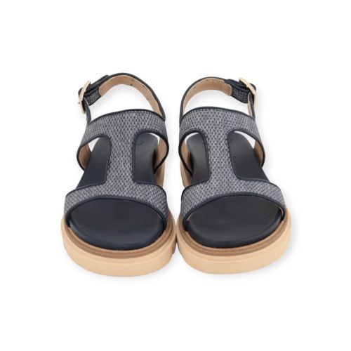 Luca Grossi dames sandaal in blauw raffia en leer. Luca Grossi dames sandaal in blauw raffia en leer.