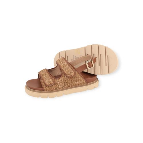 Luca Grossi dames sandaal in cognac raffia en leer.
