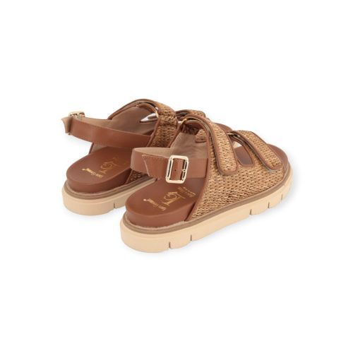 Luca Grossi dames sandaal in cognac raffia en leer.