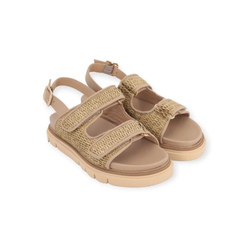 Luca Grossi dames sandaal in kaki raffia en leer.