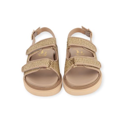 Luca Grossi dames sandaal in kaki raffia en leer.