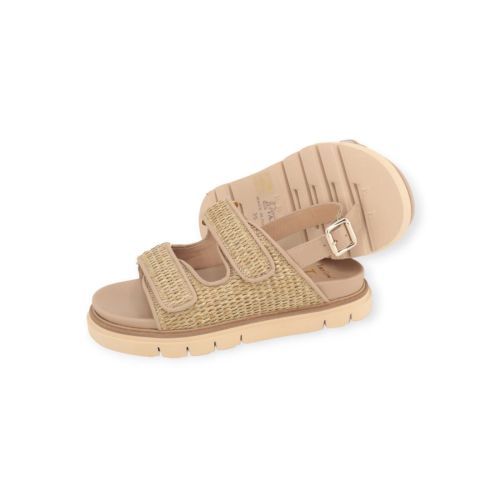 Luca Grossi dames sandaal in kaki raffia en leer.