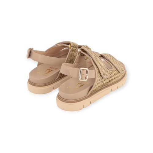 Luca Grossi dames sandaal in kaki raffia en leer.