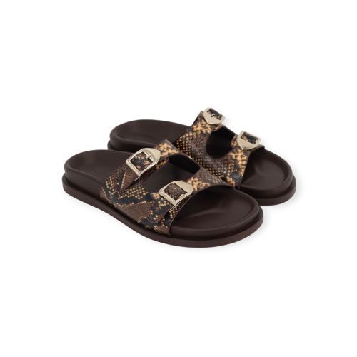 March 23 Mykonos dames slipper in python print leer.