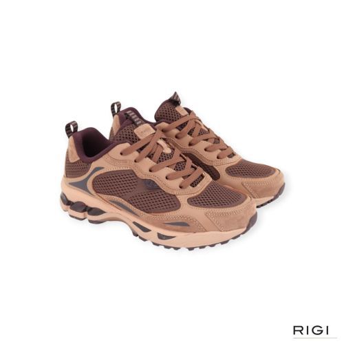 March23 Nala sneaker in vison, taupe leer met bordeaux mesh en suède voor dames. 