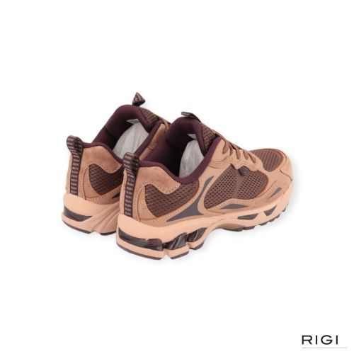 March23 Nala sneaker in vison, taupe leer met bordeaux mesh en suède voor dames. 