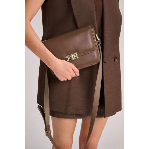 March 23 Si Bag crossbody in het taupe - licht bruin leer.