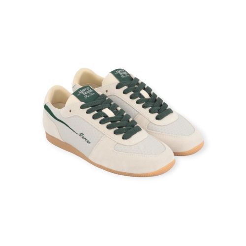 Mercer Re-Low sneaker in off wit/ grijs suède – mesh voor dames.