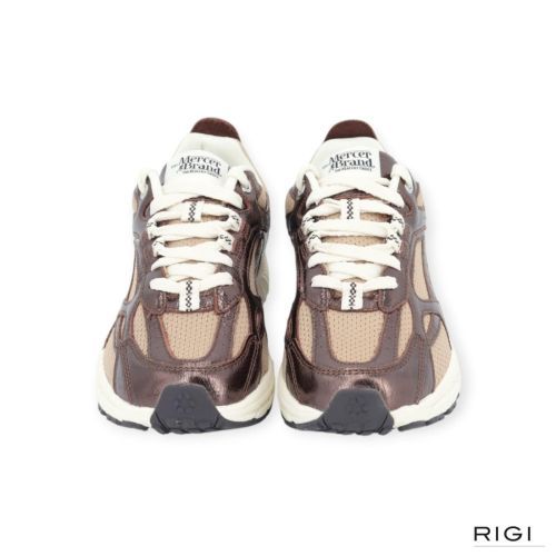 Mercer Re-Run Cracked in bruin craquele leer met beige mesh voor dames. 