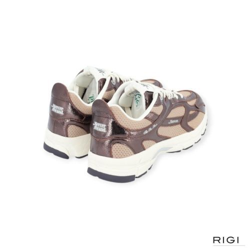 Mercer Re-Run Cracked in bruin craquele leer met beige mesh voor dames. 