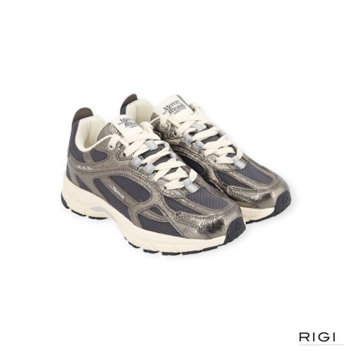 Mercer The Re-Run Cracked sneaker in groen craquelé leer met grijze mesh voor dames. 