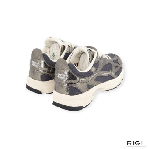 Mercer The Re-Run Cracked sneaker in groen craquelé leer met grijze mesh voor dames. 