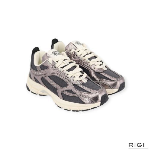 Mercer The Re-Run Cracked sneaker in grijs craquelé leer met grijze mesh voor dames. Mercer The Re-Run Cracked sneaker in grijs craquelé leer met grijze mesh voor dames.