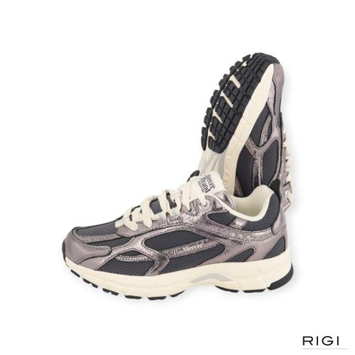 Mercer The Re-Run Cracked sneaker in grijs craquelé leer met grijze mesh voor dames. Mercer The Re-Run Cracked sneaker in grijs craquelé leer met grijze mesh voor dames.