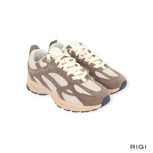 Mercer The Re-Run Desert 2.0 voor dames in bruin suede met off wit mesh.