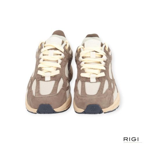 Mercer The Re-Run Desert 2.0 voor dames in bruin suede met off wit mesh.