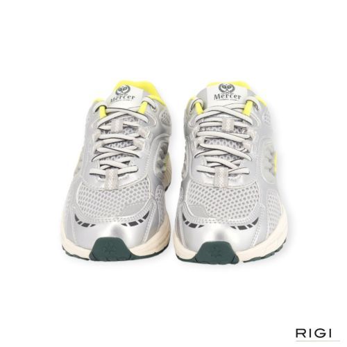 Mercer The Re-Run Evo in zilver leer met mesh voor dames.