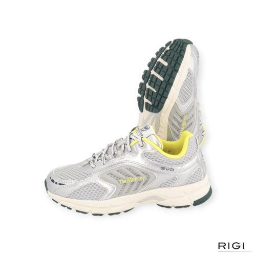 Mercer The Re-Run Evo in zilver leer met mesh voor dames.