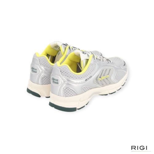Mercer The Re-Run Evo in zilver leer met mesh voor dames.