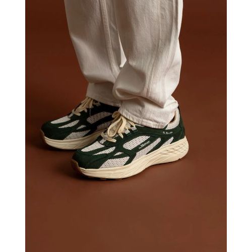 Mercer The Re-Run Max dames sneaker in groen nubuck en beige mesh. Mercer The Re-Run Max dames sneaker in groen nubuck en beige mesh.