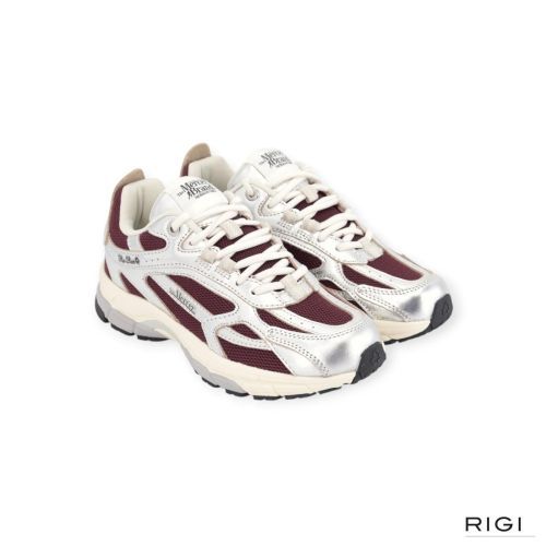 Mercer The Re-Run Pine in zilver met bordeaux mesh voor dames. Mercer The Re-Run Pine in zilver met bordeaux mesh voor dames.