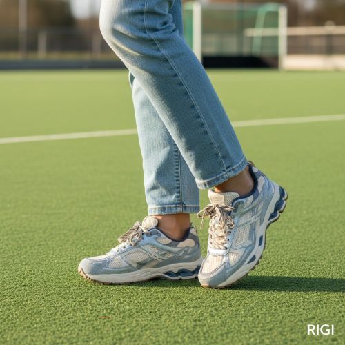 MRP Star Melrose V.1 sneaker in offwit met lichtblauw leer. 