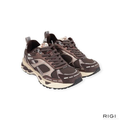MRP Melrose V.58 sneaker in moka metallic en mesh suède voor dames. MRP Melrose V.58 sneaker in moka metallic en mesh suède voor dames.
