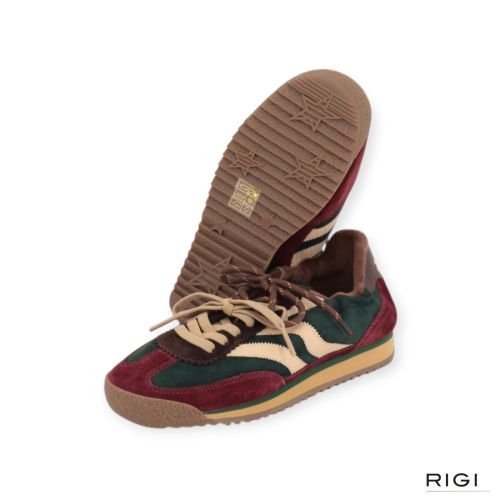 MRP Utah V24 sneaker in bordeaux suède met groen voor dames. MRP Utah V24 sneaker in bordeaux suède met groen voor dames.