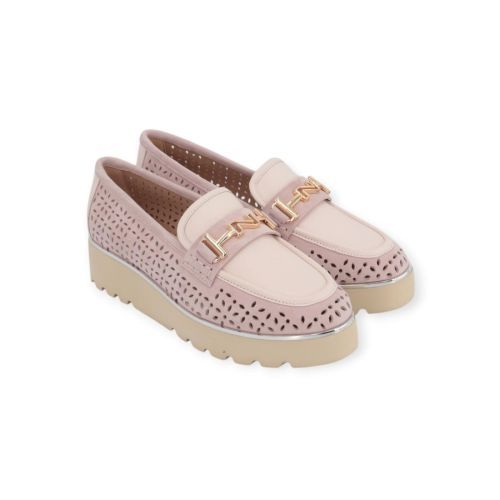 Nathan-Baume Mocassin in roze suede met roze leer voor dames.