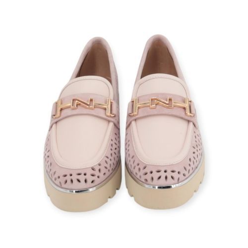 Nathan-Baume Mocassin in roze suede met roze leer voor dames.
