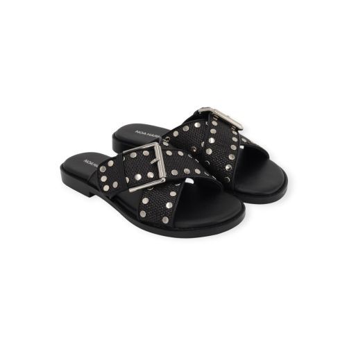 Noa Harmon RIO muil-slipper voor dames in zwart raffia leer. 