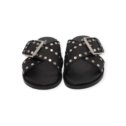 Noa Harmon RIO muil-slipper voor dames in zwart raffia leer. 