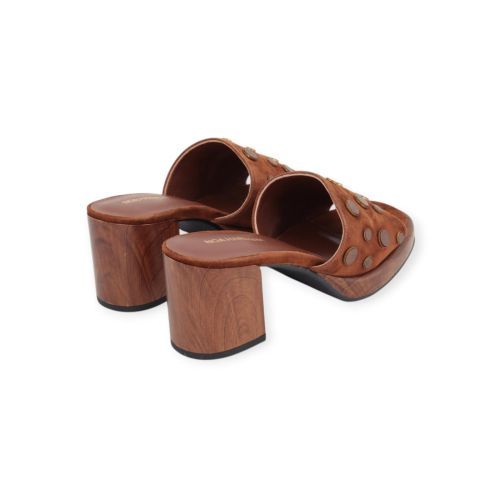 Noa Harmon dames slipper met blok hak in het cognac suede leer.