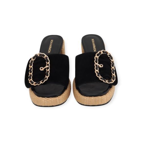 Noa Harmon dames slipper met blok hak in het zwart leer.