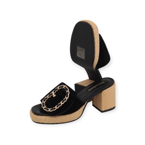 Noa Harmon dames slipper met blok hak in het zwart leer.