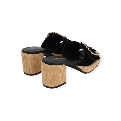 Noa Harmon dames slipper met blok hak in het zwart leer.