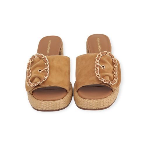 Noa Harmon dames slipper met blok hak in het camel - beige leer. Noa Harmon dames slipper met blok hak in het camel - beige leer.