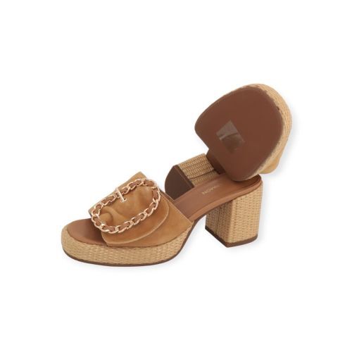 Noa Harmon dames slipper met blok hak in het camel - beige leer. Noa Harmon dames slipper met blok hak in het camel - beige leer.