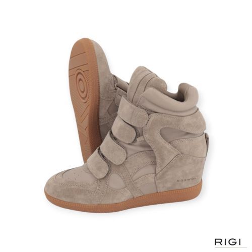 Nokwol Eden enkellaars in taupe leer suède met veylcro voor dames. 