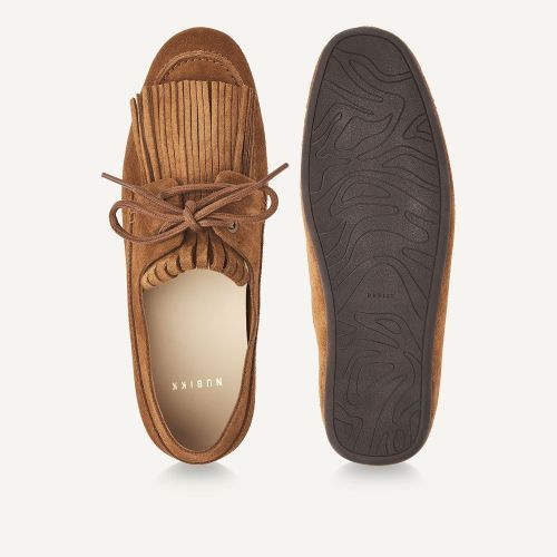 Nubik Joan Macaw dames mocassin (bootschoen) in cognac suede leer.