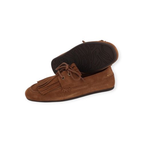 Nubik Joan Macaw dames mocassin (bootschoen) in cognac suede leer.