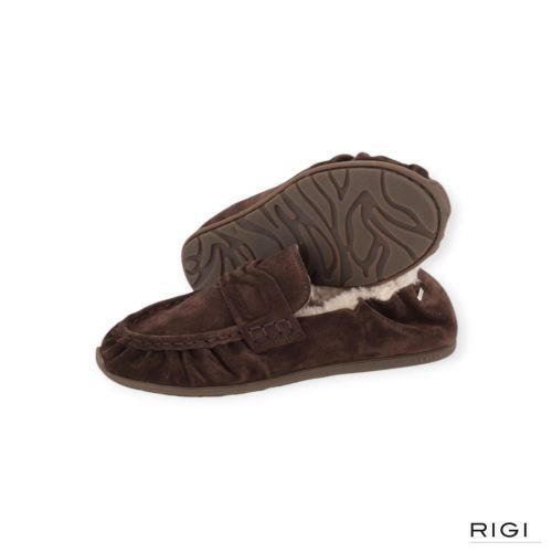 Nubikk Riley Mio Fur mocassin in bruin suède met wol voor dames. 