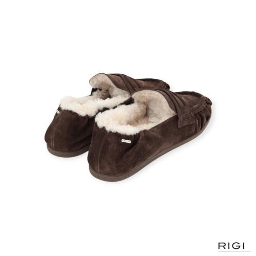 Nubikk Riley Mio Fur mocassin in bruin suède met wol voor dames. 